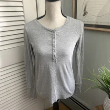 GAP Henley Shirt Womens Small Gray Ribbed Knit Casual Workwear Retro Y2K Grunge