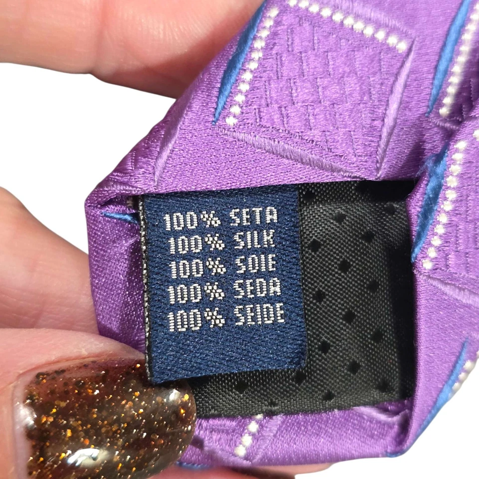 Meeting Street Silk Geometric Pattern Necktie Purple Men's Formal Tie Estate - Image 4 of 4