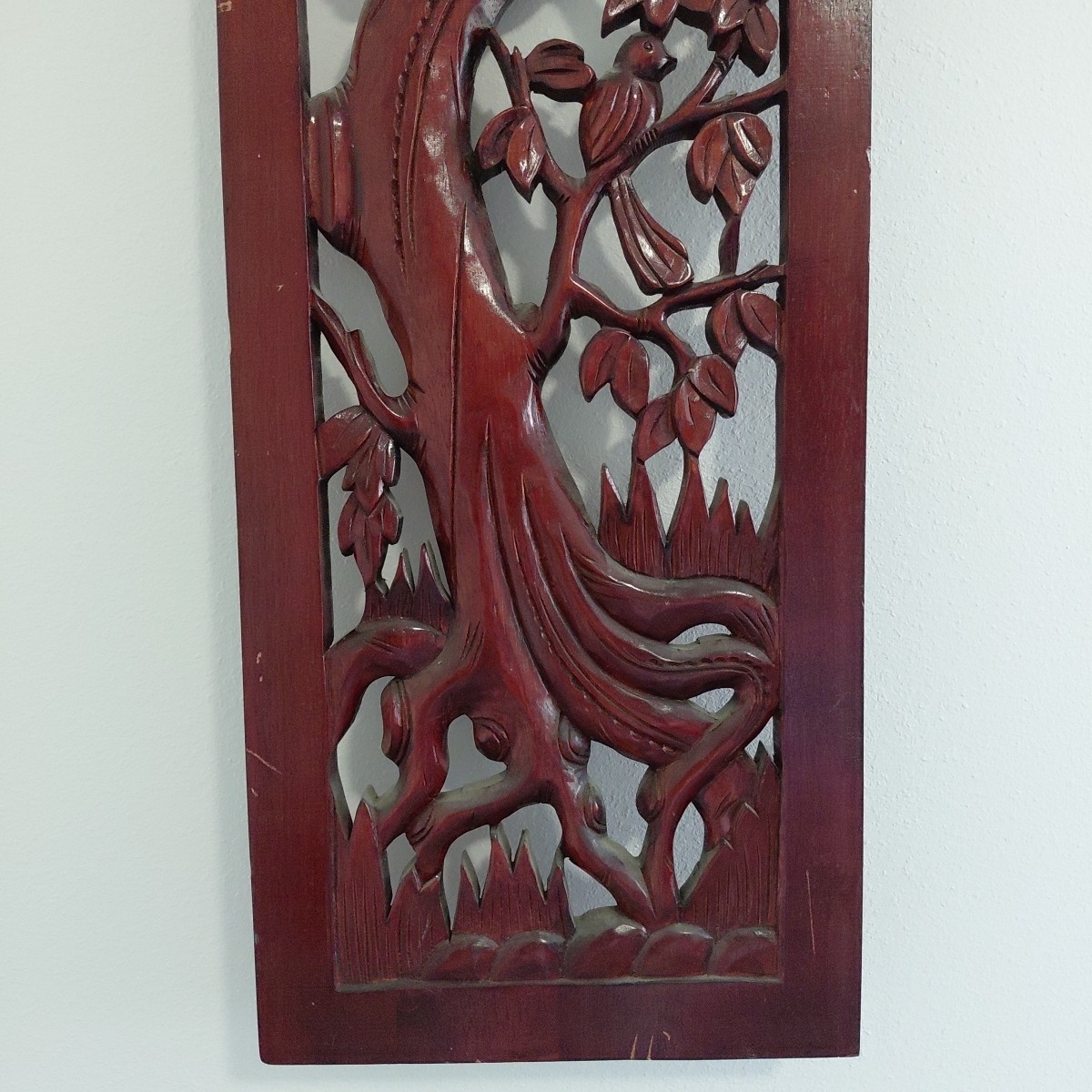 Rustic Home Decor Floral Wood Carved Wall Panel Asian Wood Wall Decor Plaque