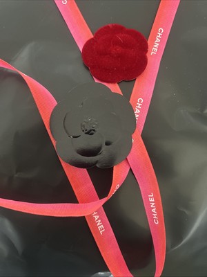 2 x Original Chanel 3D Rot Kamelie Blume Aufkleber Brosche Haar Plus BAND Zum Selbermachen