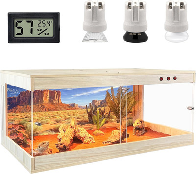 81 Gallon Reptile Tank with Lockable Design & Built-In Sockets, Oak Finish