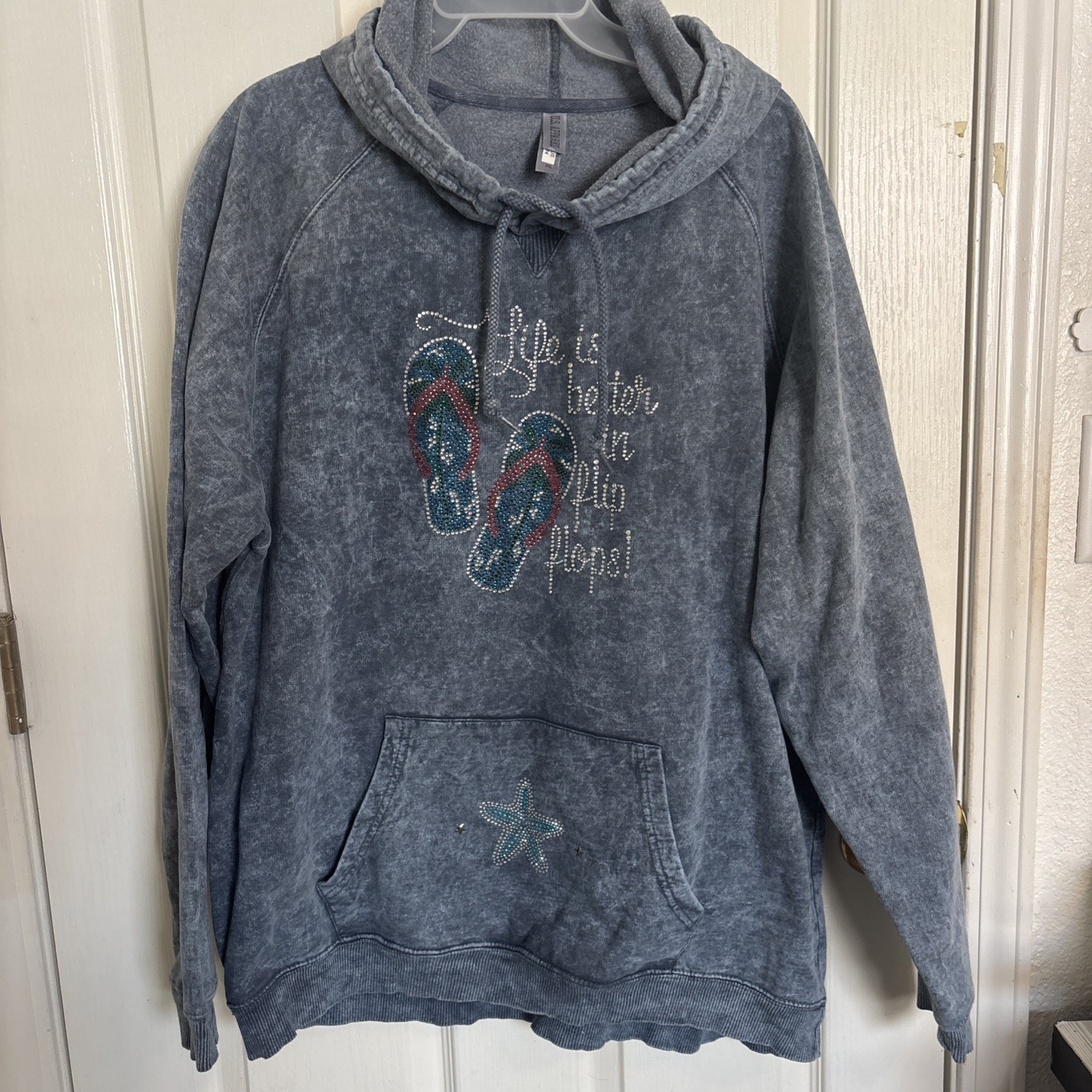 Life Is Better In Flip Flops Hoodie Pullover Women 2XL Blue