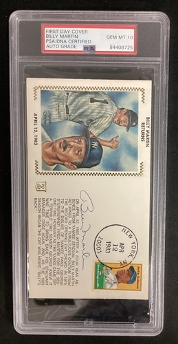 Billy Martin Signed FDC Envelope Returns April 1983 Yankees Auto PSA/DNA Gem 10 - Picture 2 of 4