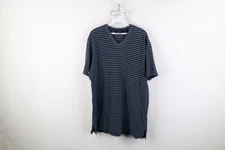 Vintage 90s Y2K DKNY Mens Large Distressed Striped Thermal Knit V-Neck T-Shirt