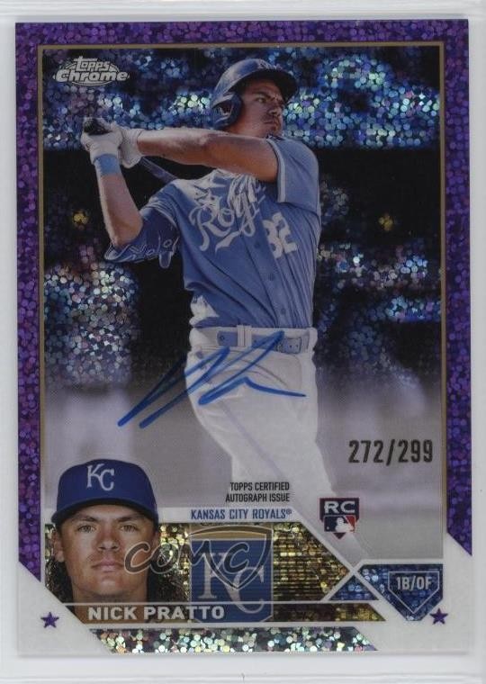2023 Topps Chrome Rookie Purple Speckle Refractor /299 Nick Pratto Auto RC oh8