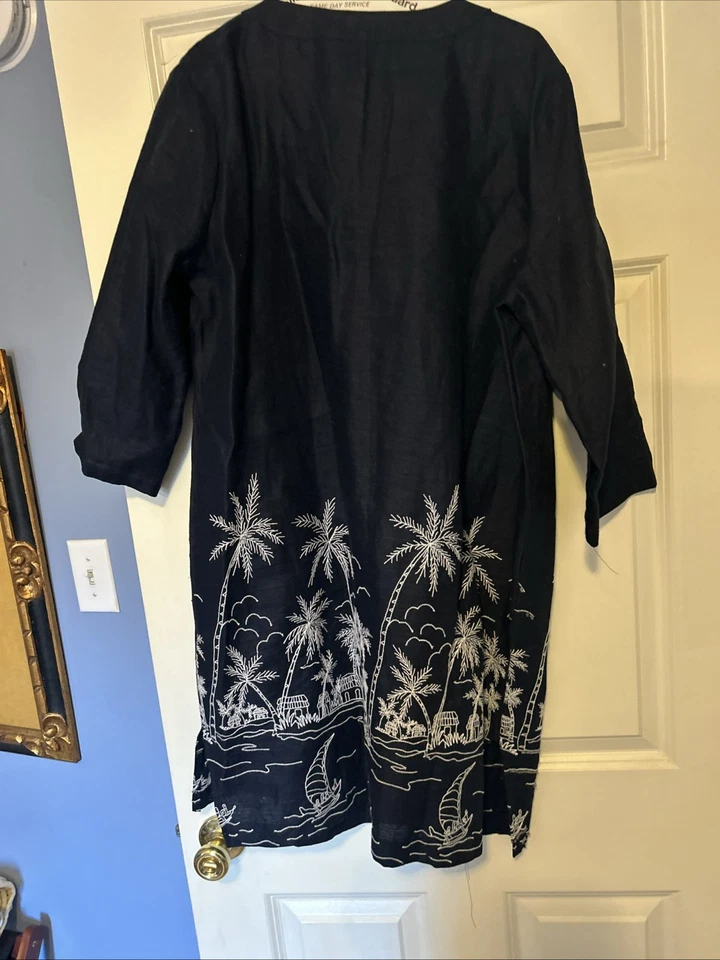 Vestido Clásico Talbots Azul Lino Bordado Cuentas Old Money Grande Foto 4 de 4