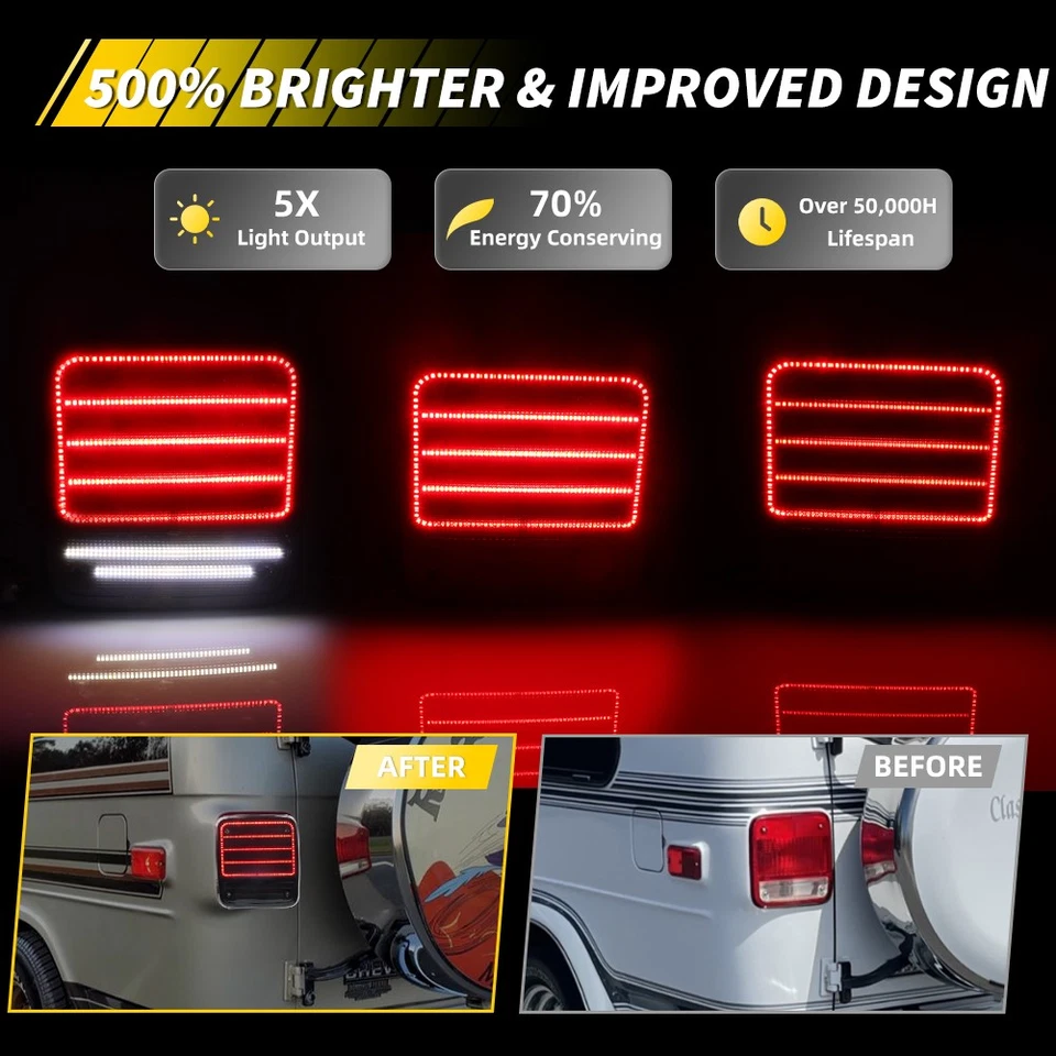 Smoke LED Rear Tail Brake Lights For 85-95 Chevy G20 G30 & GMC G1500 G2500 G3500 - Image 2 of 4