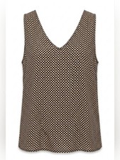 Ganni Black and Cream Checkered Sleeveless Top.