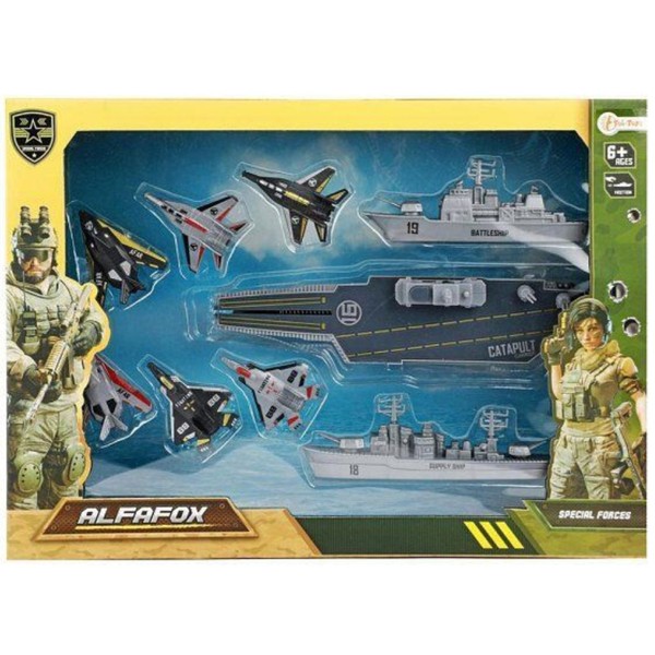 MilitäR Kampfjets Boote Toi Toys Alfafox FlugzeugträGer Set Ab 6 Jahre-image