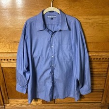 Tommy Hilfiger Ithaca Blue White Stripe Dress Shirt Regular Fit 17.5 34-35 XL