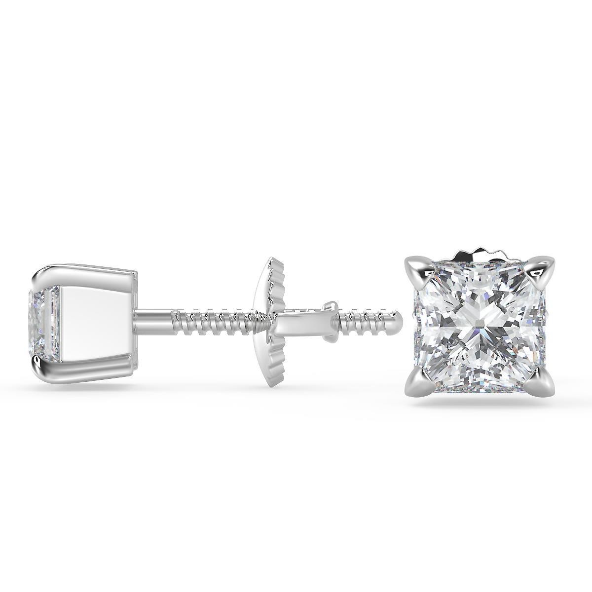 2.3 Ct Princess Cut Basket Stud Diamond Earrings VS1 D Screw Back
