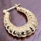 ESTATE VINTAGE 14K YELLOW GOLD PUFFY RIBBED TEXTURED 1" HOOP EARRINGS #8137 — photo 3