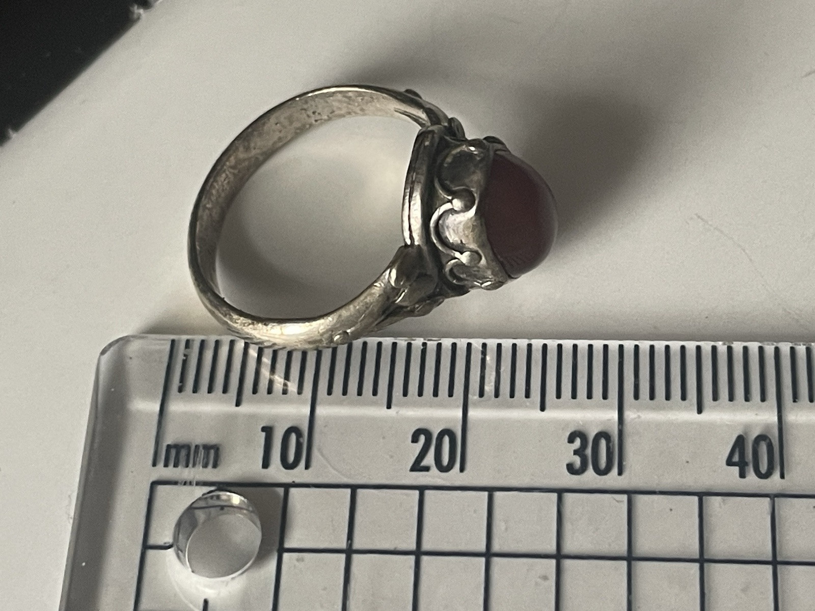 19th C  ANTIQUE SOLID STERLING SILVER CARNELIAN R… - image 6