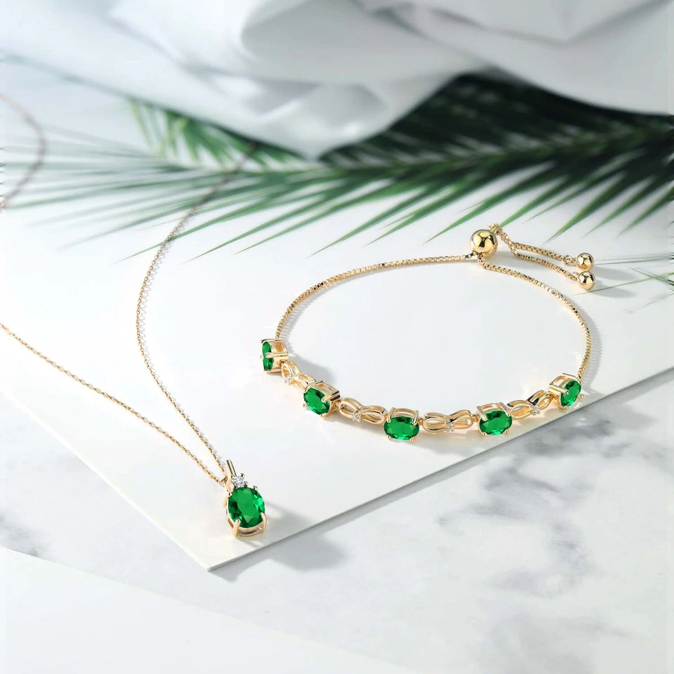 4.53 Ct Nano Emerald 18K Yellow Gold Plated Silver Lab Grown Diamond Pendant - Image 3 of 3