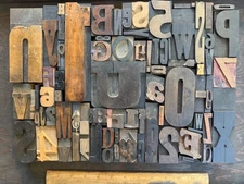 Large Antique Letterpress Printer WOOD TYPE Mix 80 Piece Full Alphabet & numbers