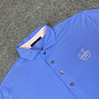 Greyson Polo Shirt Men's Medium Blue Performance Sweeters Cove Golf Club  *FLAW
