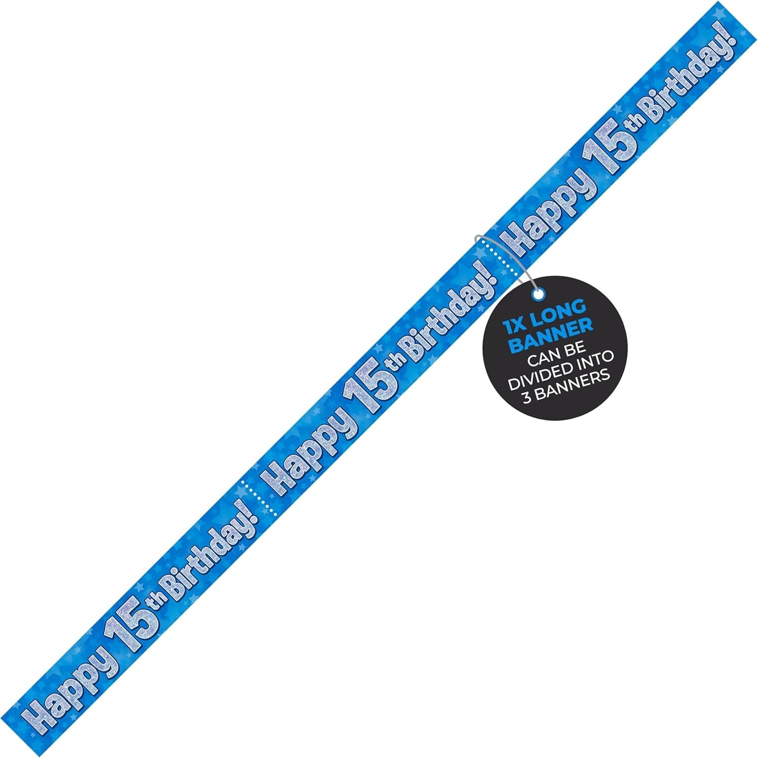 Happy 15th Birthday Blue Silver 9ft foil Banner Party Decoration Holographic 15