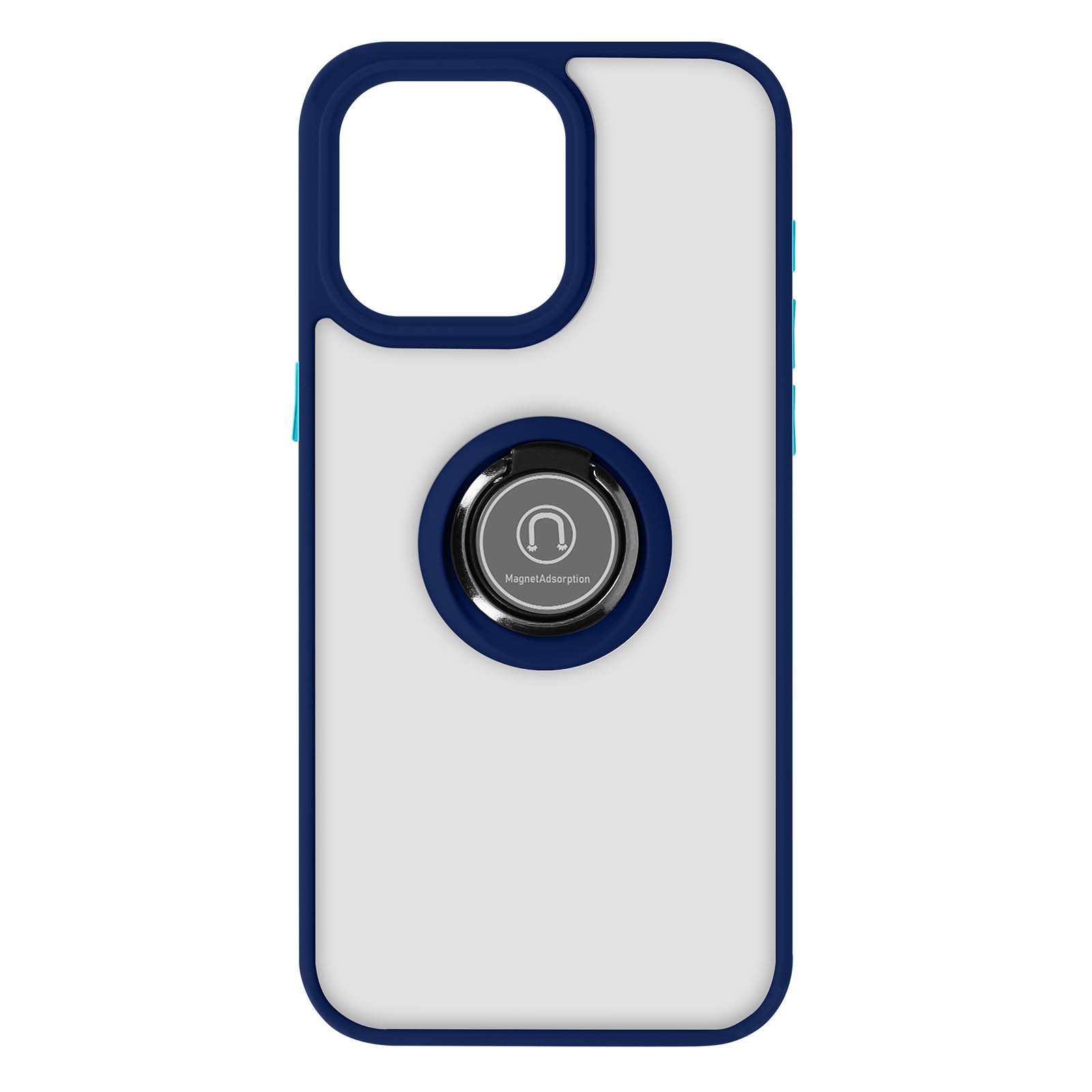 Coque iPhone 15 Pro Max bleu rigide anneau ringrip pour éviter les chutes