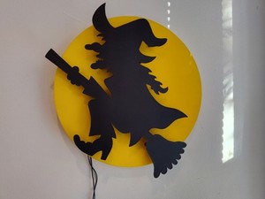 VINTAGE ATICO ~ 17” WITCH FLYING ON BROOM w/FULL MOON ~ LIGHT UP!!!