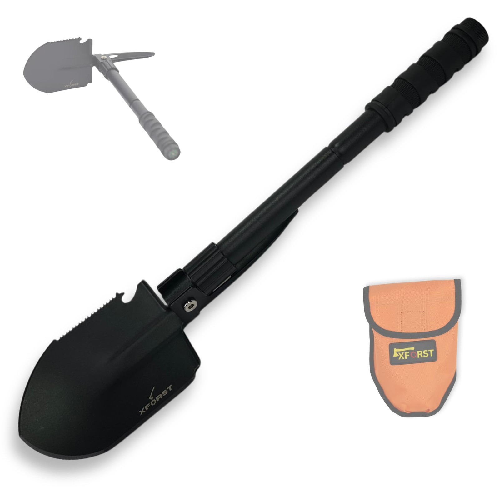 Pelle pliante K2 multifonction en acier avec pioche intégrée
