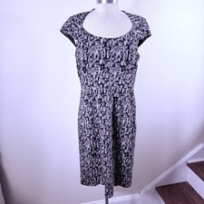 Ann Taylor Dress Women’s Size 8 Gray Black Abstract Print Silk Blend Cap Sleeve
