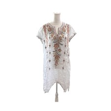 Johnny Was Workshop White Linen Embroidered Floral Tunic Dress Womens Small