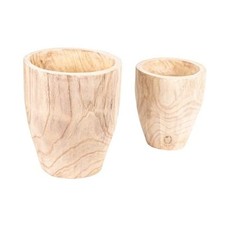 Rounded Paulownia Wood Pots Set of 2 Sizes Modern