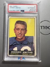 1961 Topps Johnny Unitas #1 Autograph PSA/DNA - Authentic, Auto 10 Gem Mint