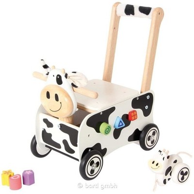Bartl 110645 - Schiebewagen Kuh schwarz/weiß Lauflernwagen Holz Rutscherfahrzeug