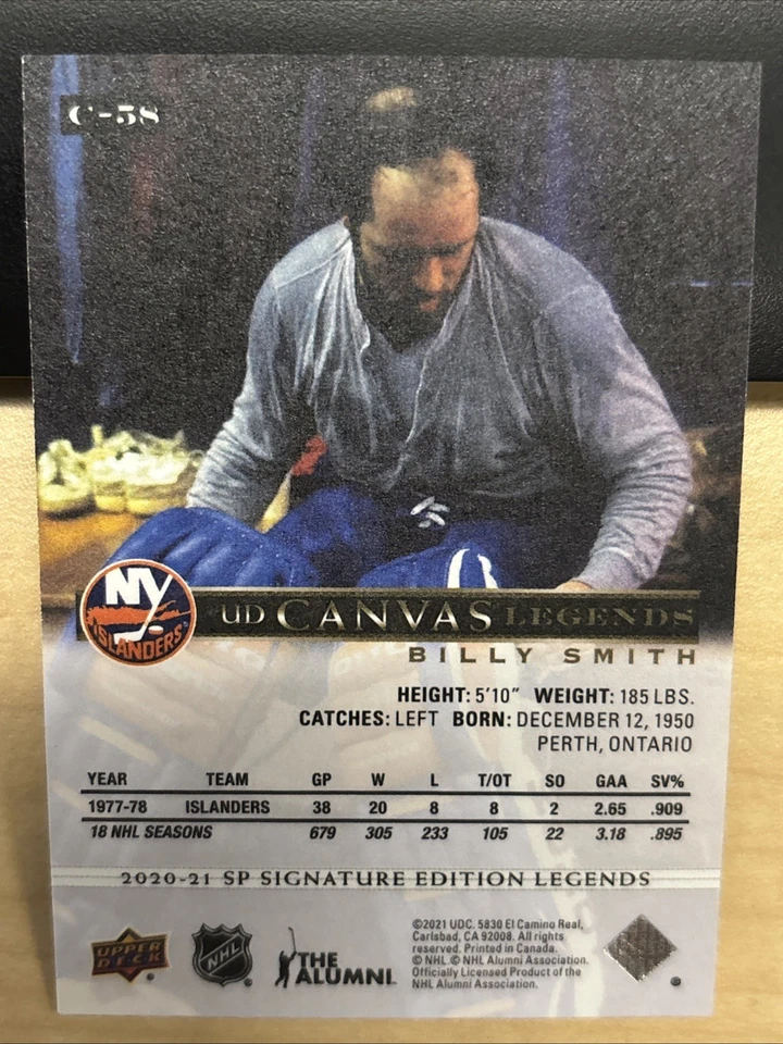 2020-21 20/21 SP Signature Edition Legends UD Canvas C-58 Billy Smith Islanders - Image 2 of 2
