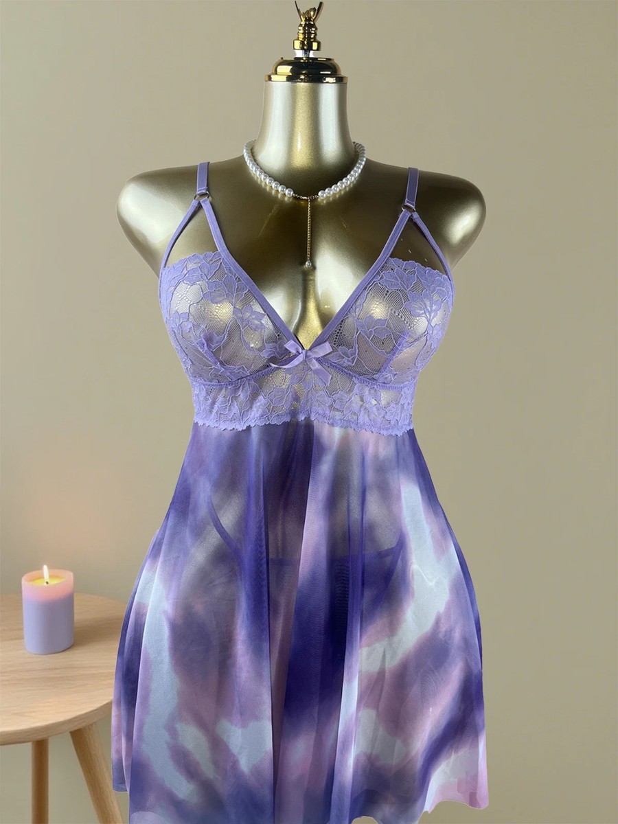 open lace back dress Perfectly Purple Chemise Lingerie, Purple Mesh Lingerie – 3wishes.com