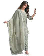 Pakistani Style Women's Rayon Floral Printed Straight Kurta Pant with Dupatta