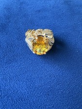 sterling Silver Custom Made 2 Tone Ring, Synthetic Yellow Stone  CZ Women 6.5