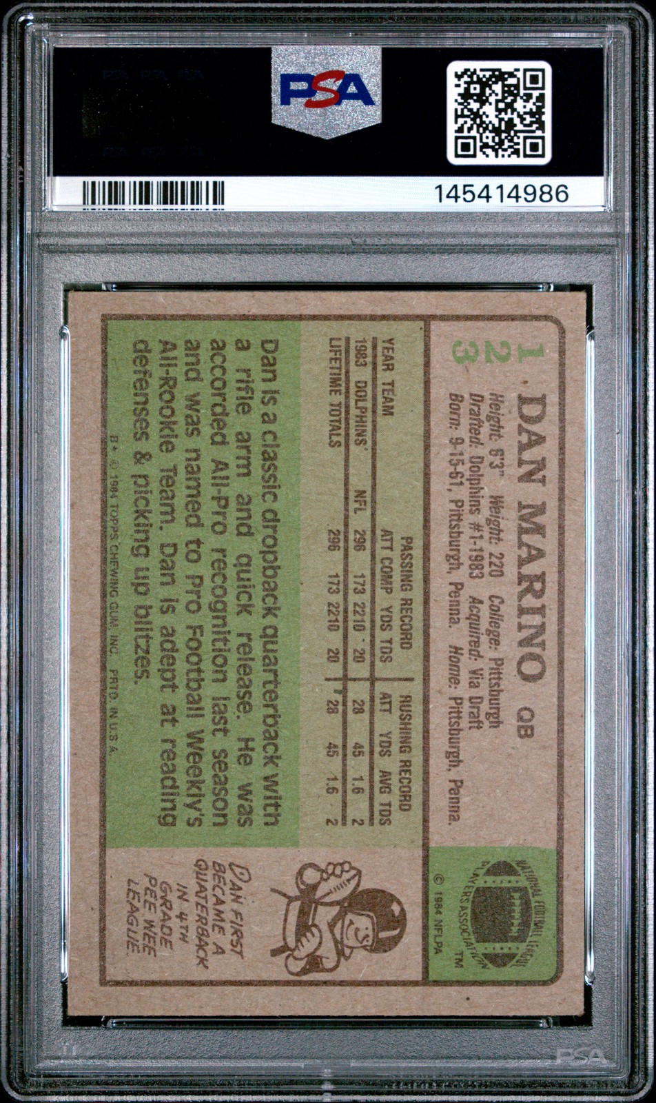 1984 TOPPS #123 DAN MARINO PSA 4 view 2