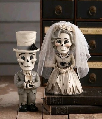 Bethany Lowe Halloween Bride & Groom Couple  Skelly Figurines-New 2026!