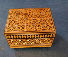 4" x 5" Inlayed Wood Art Box with Hinged Lid and Ball Feet- Think Christmas
