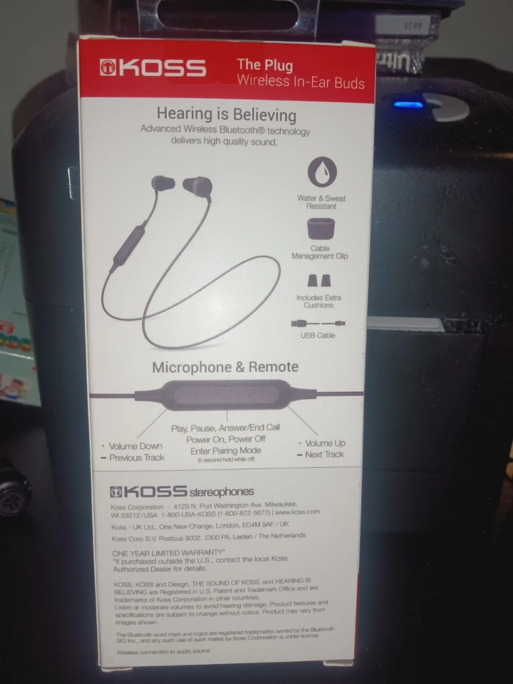 KOSS The Plug Wireless Bluetooth in-Ear Buds in-Line Microphone and Remote No... - Image 2 of 4