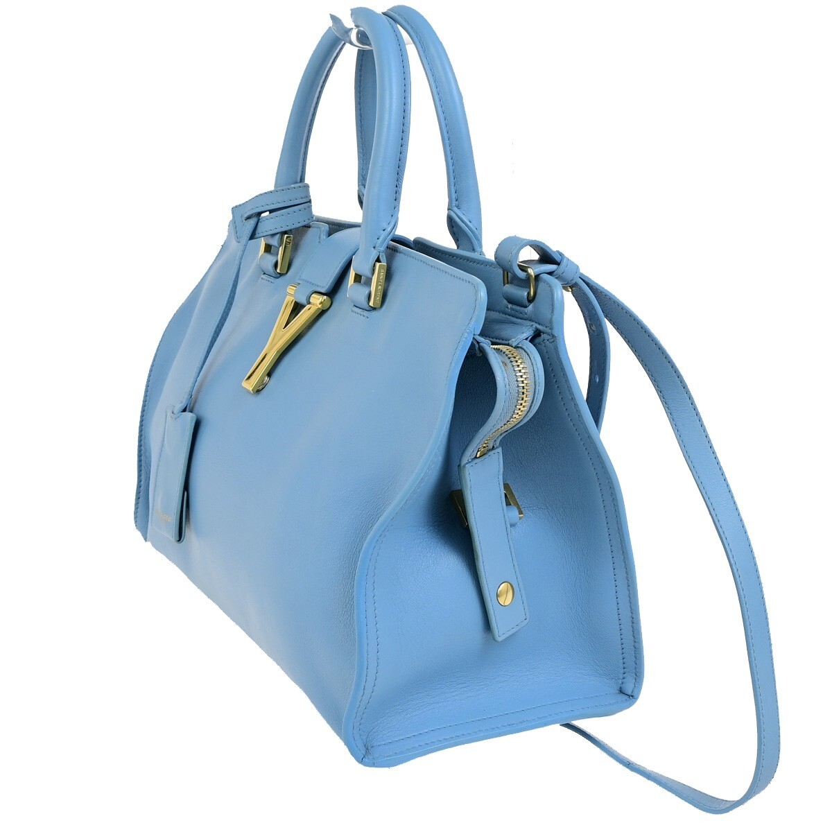 Borsa a mano SAINT LAURENT logo classico Y Cabas 2 vie pelle blu oro 79FB398