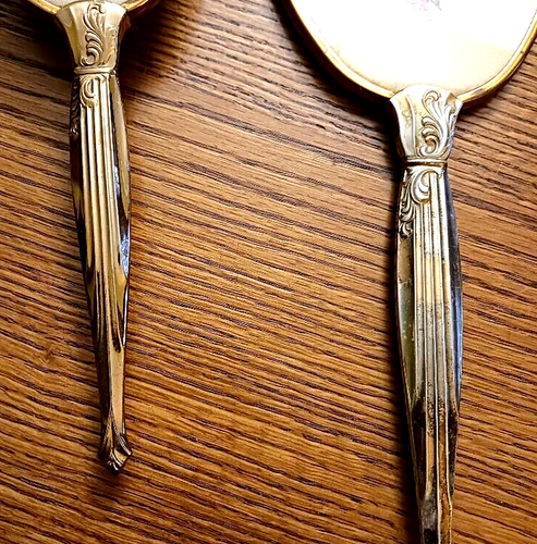 Vtg Hand Mirror Nylon Hair Brush Vanity Set Embroidered Flowers Period-look - Picture 6 of 11