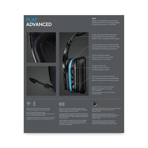 5099206081918 Logitech G G935 Headset Head-band 3.5 mm connector Black, Blue Log - Afbeelding 9 van 10