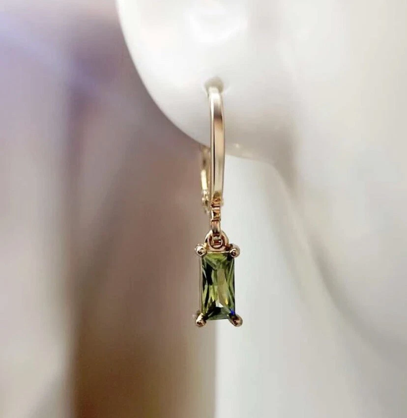 Pendientes Cristal Verde - Aro Colgante Gota - Pendientes Peridoto Piedra Natal Agosto Foto 3 de 3