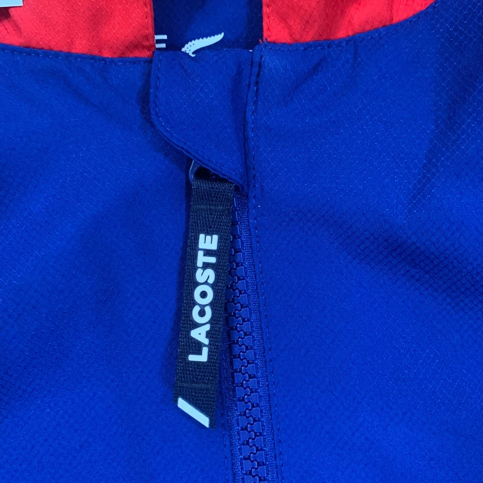 Chaqueta deportiva Lacoste para hombre extra grande azul rojo cremallera completa cortavientos con capucha 56 FR Foto 4 de 4