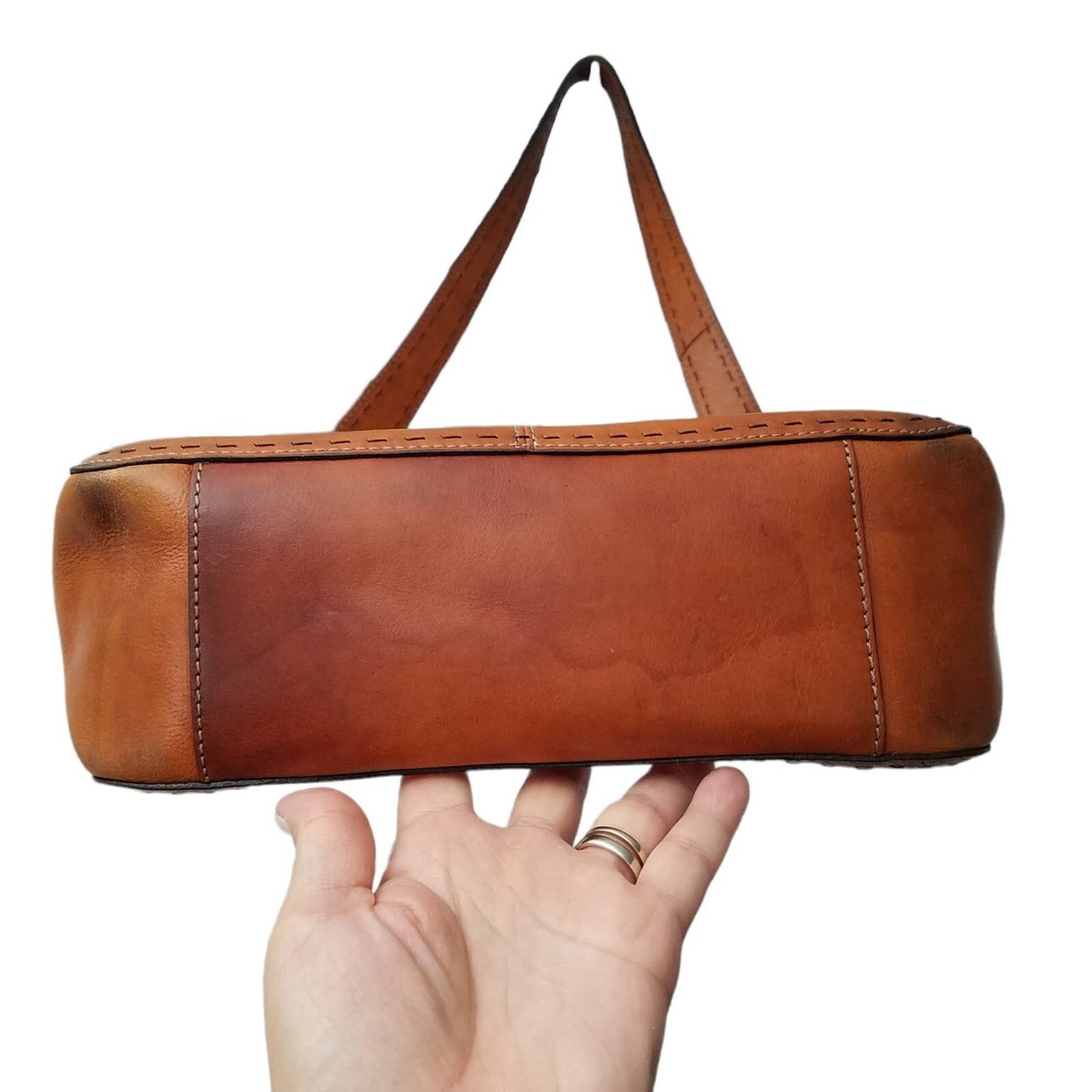 FOSSIL ブラウン レザー バッグ FOSSIL フォッシル ◯ショルダーバッグ ターンロックレザー