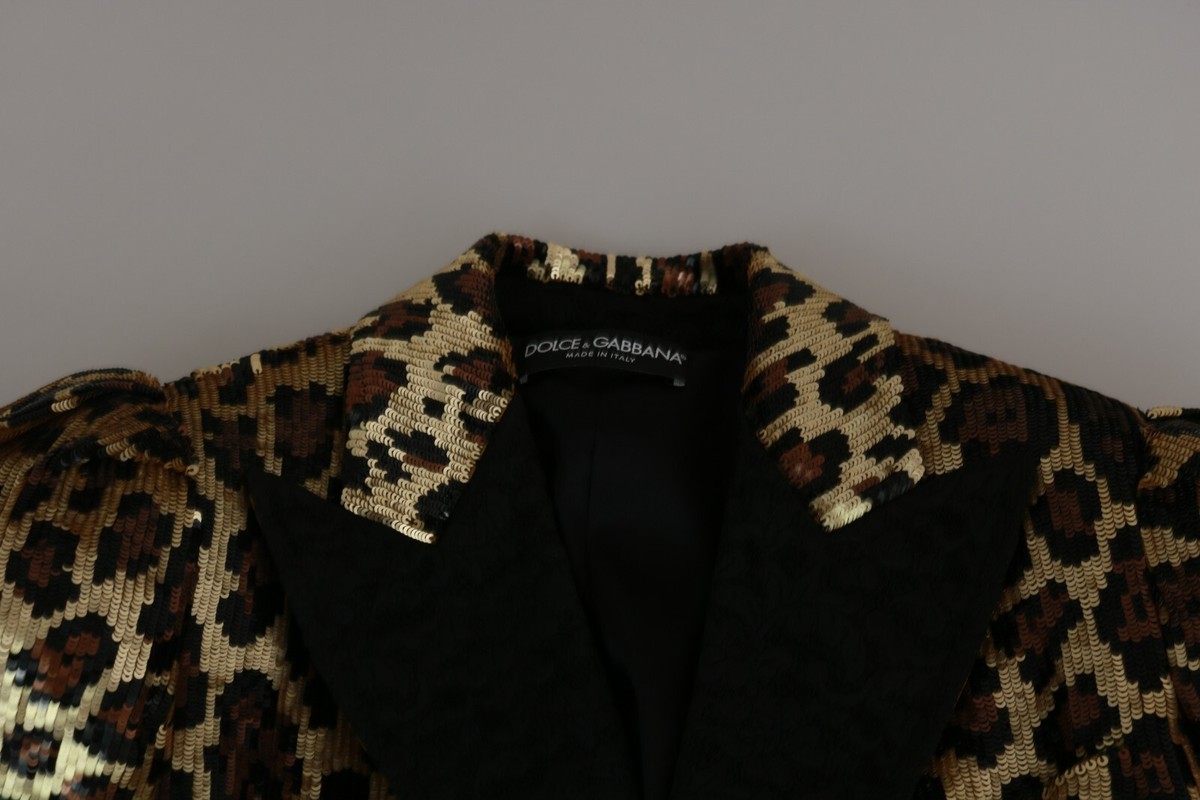 DOLCE & GABBANA Jacket Blazer Gold Leopard Sequined IT44