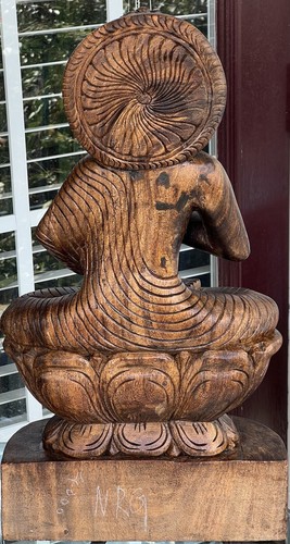 Vintage Artefakt asiatischer Buddha 2 Fuß Hohe, massive Hartholzschnitzerei 14 Pfund Indien - Bild 8 von 12