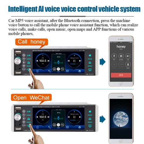 1 Din Touch Screen 5.1" Car Stereo Radio Smart Voice Bluetooth FM/AM/RDS USB/AUX - Picture 5 of 20