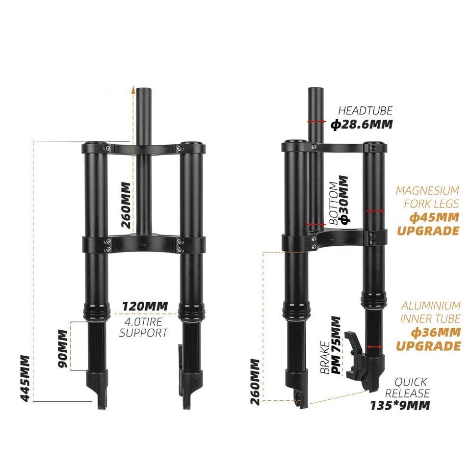 12*4.0 Tire Snow Bike Fat Fork 12er Inverted Spring Oil Air Suspension Fork - Image 2 of 4