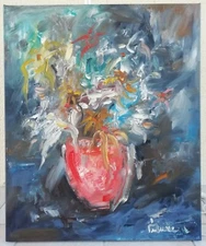 BEAUTIFUL TILUXE EXPRESSIONIST OIL ON CANVAS PAINTING - VASE OF FLOWERS