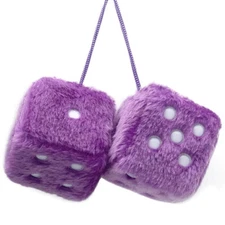 Pair Purple Vintage Square Mirror Hanging Couple Fuzzy Plush Dice Car Auto Decor
