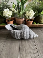 NEW Pottery Barn Large Handcrafted Ceramic Conch Sea Ocean Shell Black Decor NWT